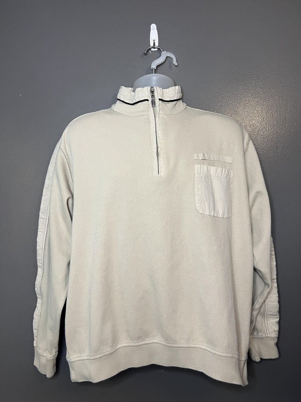 Ted Lapidus Jeans Sweater Mens Large Beige Quarter Zip Cotton Pullover Top